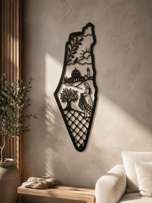 Palestine Map Metal Wall Art – Black Steel Home Decor Sign