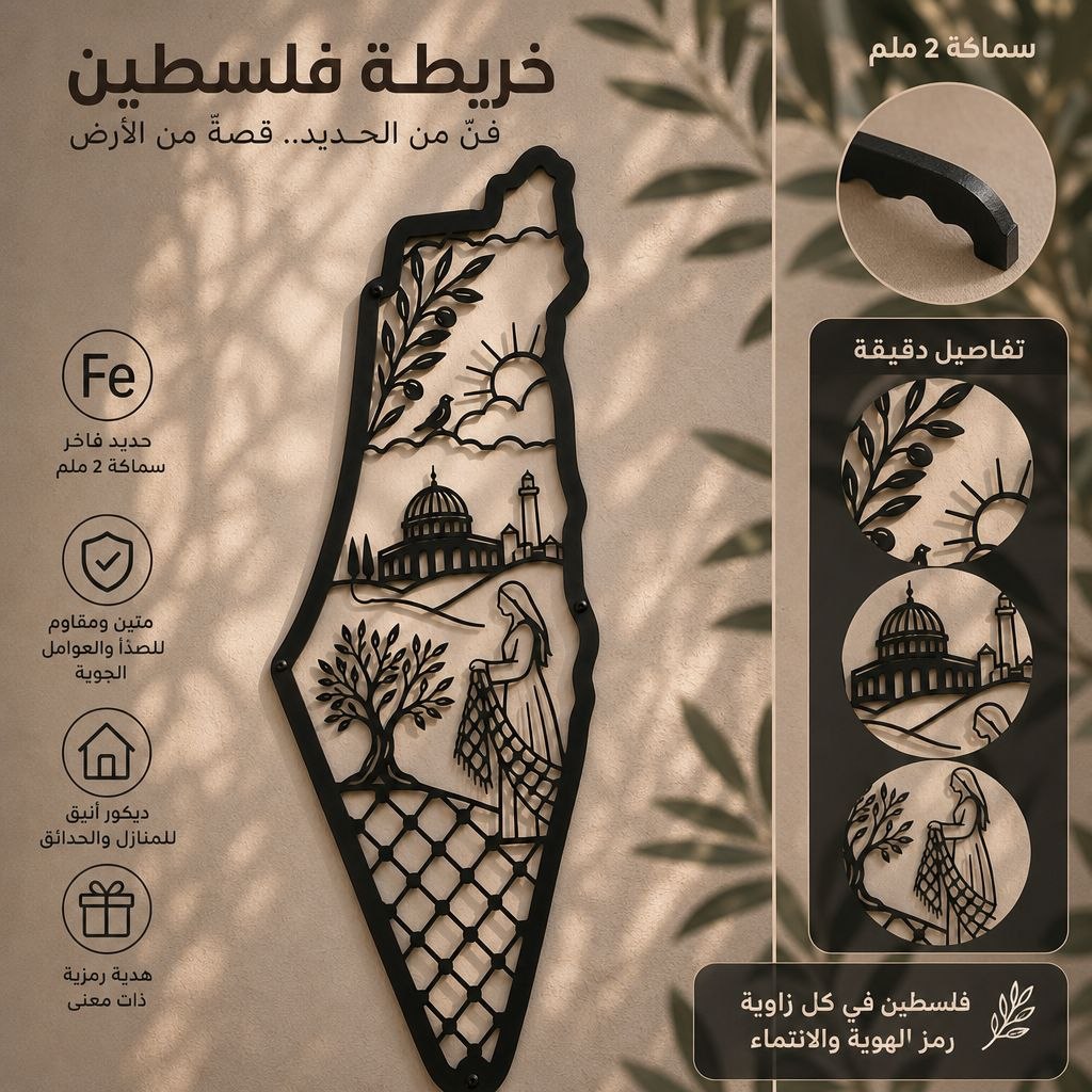 Palestine Map Metal Wall Art – Black Steel Home Decor Sign